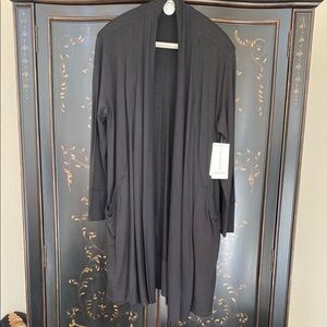 ATHLETA PRANAYAMA LONG WRAP NEW Open Front Cardigan BLACK SIZE LARGE